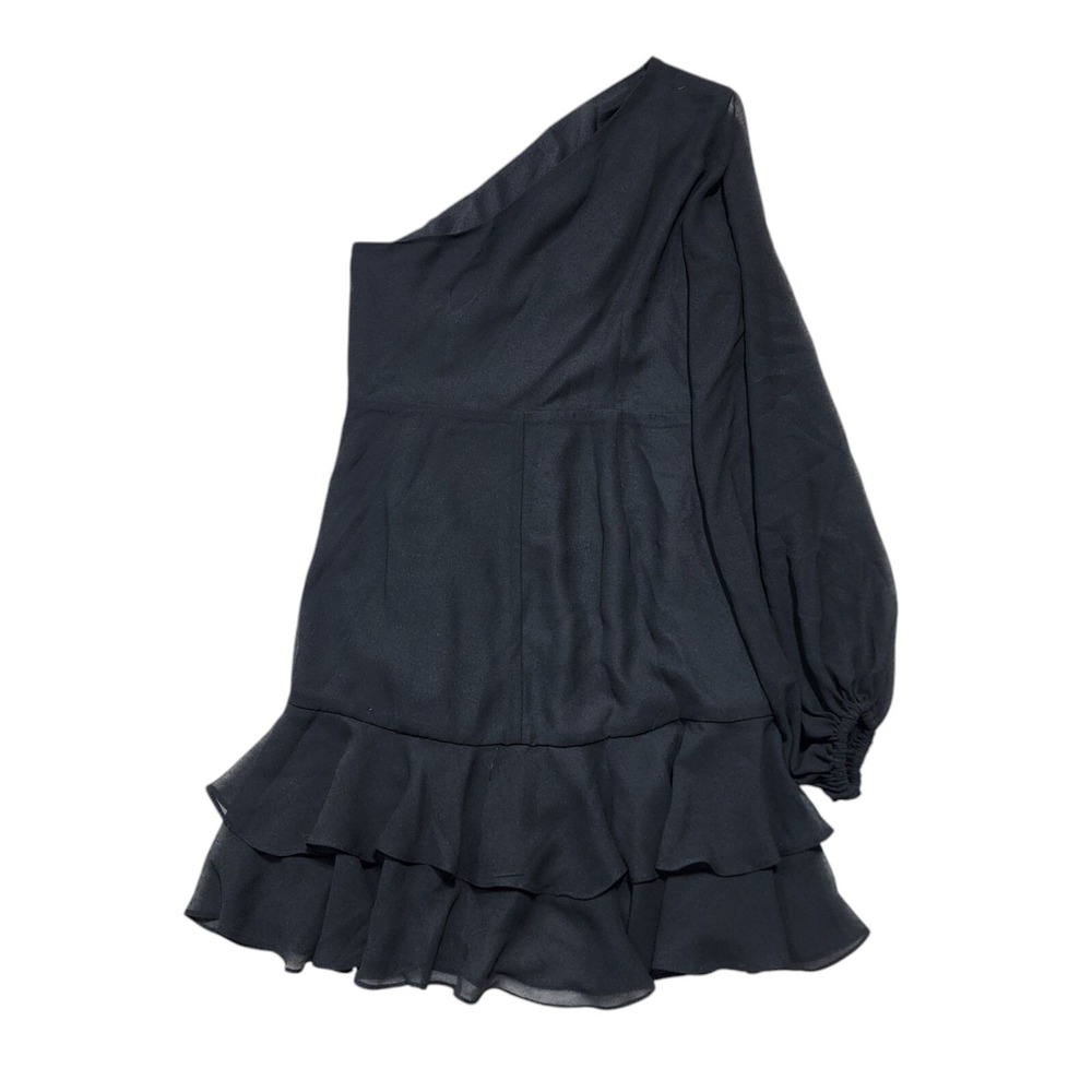 Michael Costello x REVOLVE Dress Womens M Black One Shoulder Ruffle Mini Party - Picture 3 of 11